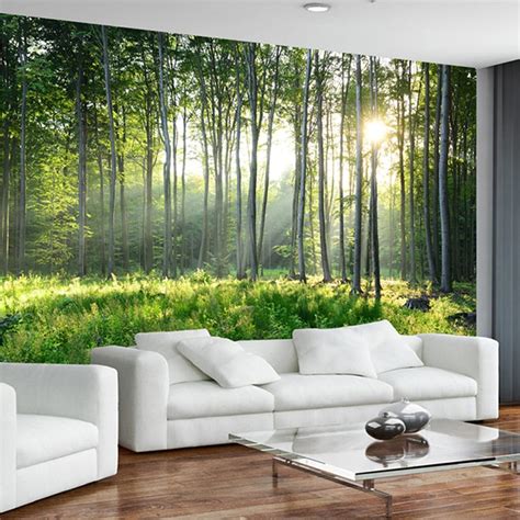 17 fascinating 3d wallpaper designs for living room. Custom Photo Wallpaper 3D Green Forest Nature Scenery ...