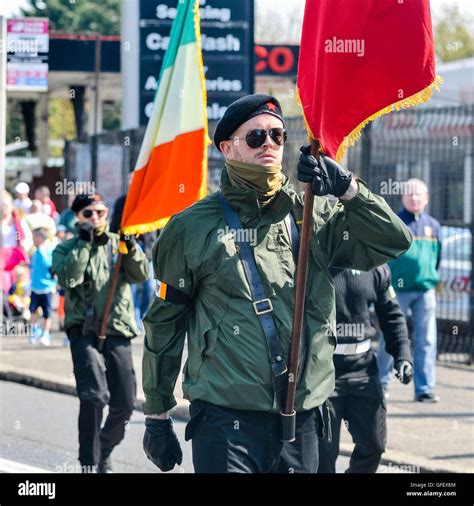 irish republican socialist party irsp members in paramilitary uniforms carry irish republican