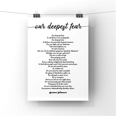 Our Deepest Fear Poem By Marianne Williamson Unframed Print Etsy