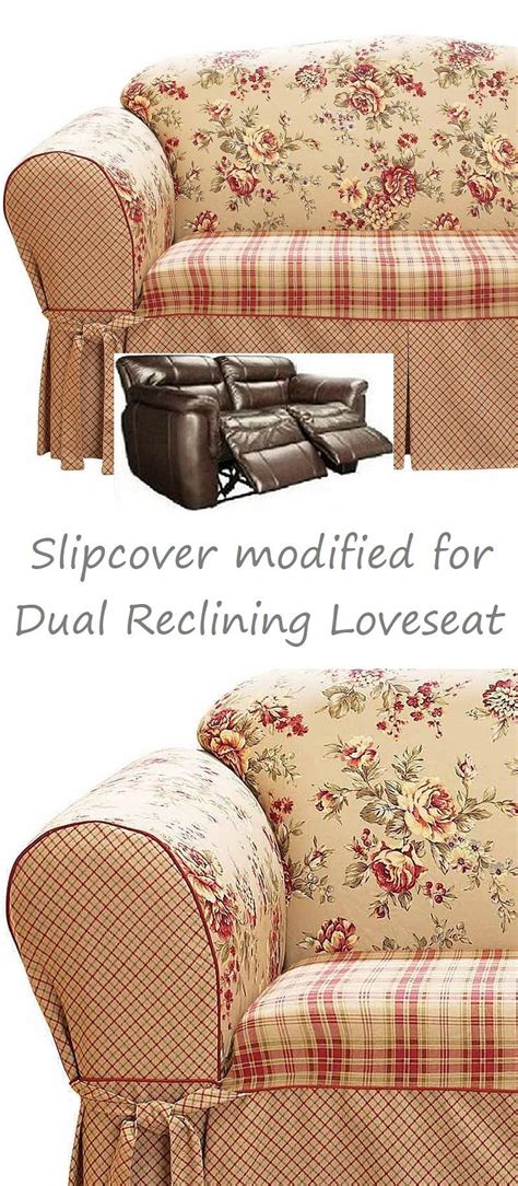 6 pcs jacquard recliner loveseat slipcover couch sofa cover with elasticity soft. Dual Reclining LOVESEAT Slipcover Shabby Toile Red Sure ...