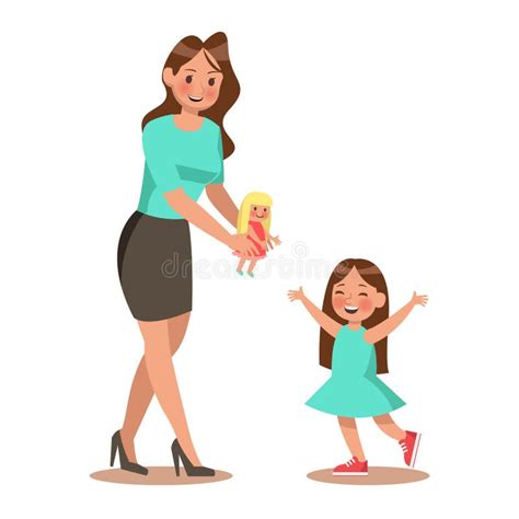 Mom And Daughter Playing Doll Character Design Stock Vector