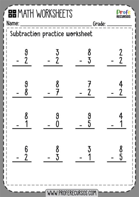 digit subtraction worksheets profe recursos