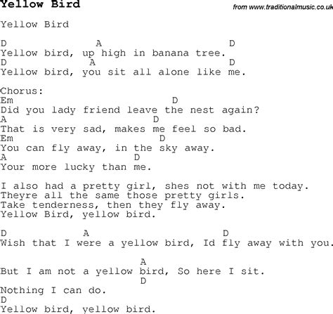 Childrens Songs And Nursery Rhymes Lyrics With Easy Chords For Yellow Bird
