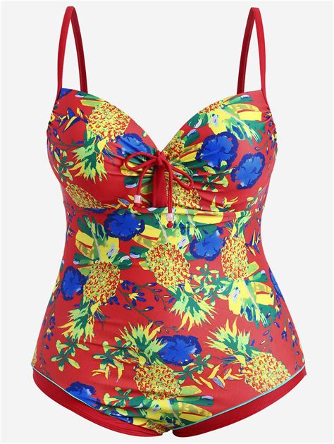 26 Off 2021 Underwire Pineapple Print Plus Size Swimsuit In Red Zaful