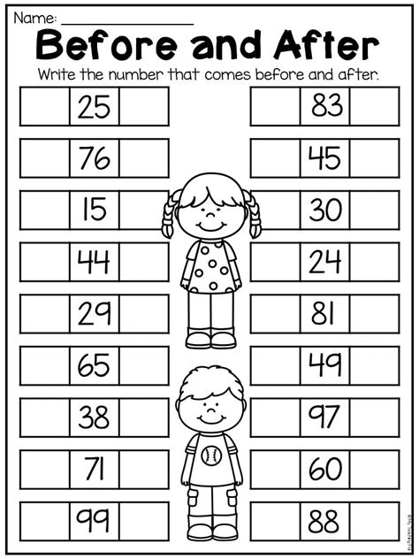 Before and after worksheet for numbers to 100. Students write the