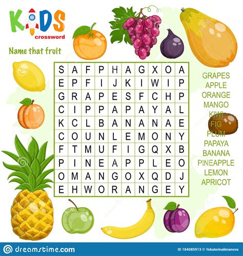 Easy Word Search Crossword Puzzle Name That Fruit Stock