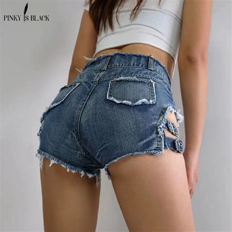 Pinkyisblack Hollow Out Buckle Ripped Side Women Shorts Summer Casual