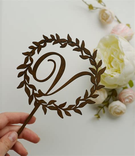 Wedding Cake Topper Wreath Initial Wedding Cake Topper Etsy