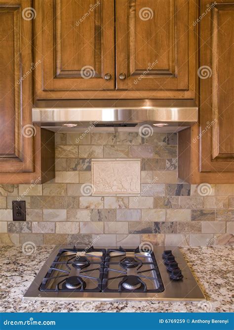 Kitchen Cooktop And Cabinets Front View Stock Image Image Of Cabinet