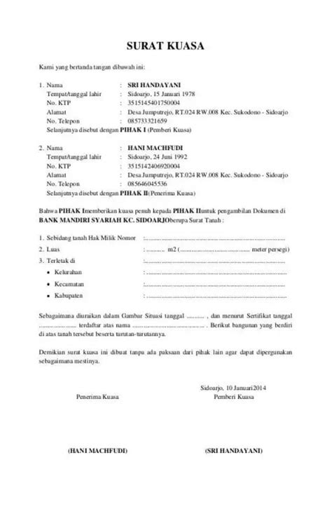 Contoh Surat Kuasa Tanpa Hak Substitusi  Kumpulan Contoh Surat dan