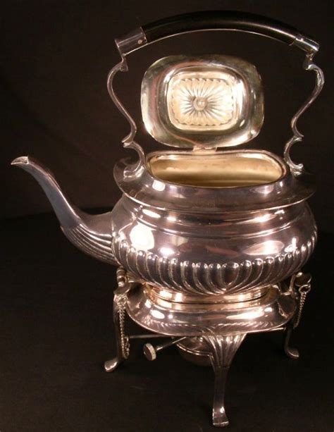 Vintage Sheffield Silver Ornate Tea Pot Kettle On Stand