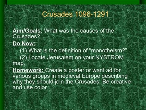 The crusades were a series of religious wars between christians and muslims started primarily to secure control of holy sites considered sacred by both groups. Causes of the Crusades Presentation for 7th - 8th Grade | Lesson Planet