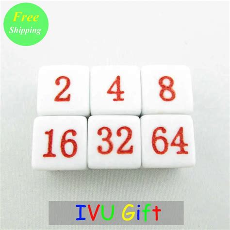 20pcs 16mm Table Dice White With Red Number 2 4 8 16 32 64 Special Game