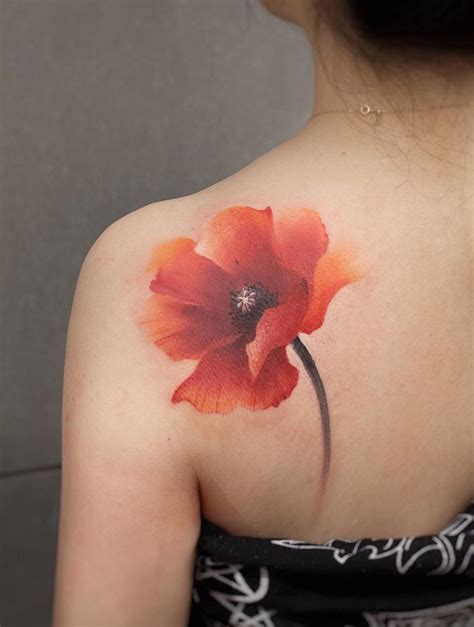 Watercolor Poppy Tattoo © Tattoo Artist Chenjienewtattoo 💕🌺💕🌺💕🌺💕🌺💕