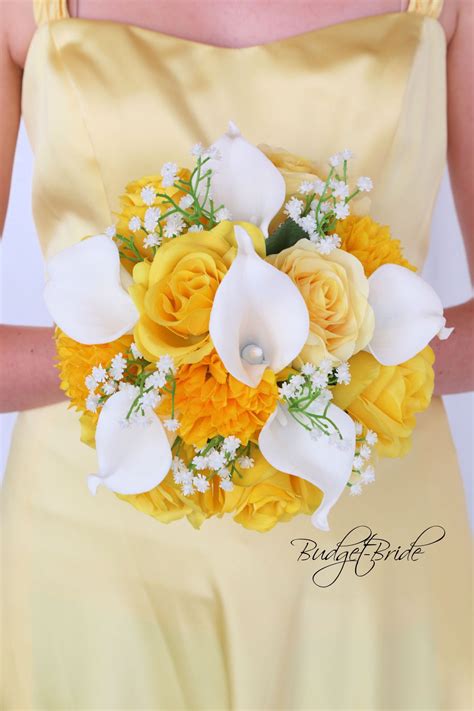 Buttercup Davids Bridal Wedding Bouquet In Yellow And Grey And White