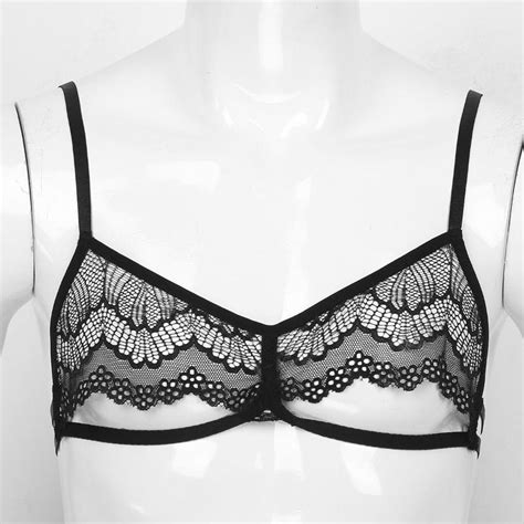 2021 Mens See Through Sheer Lace Lingerie Bras Nipples Hole Sissy Gay