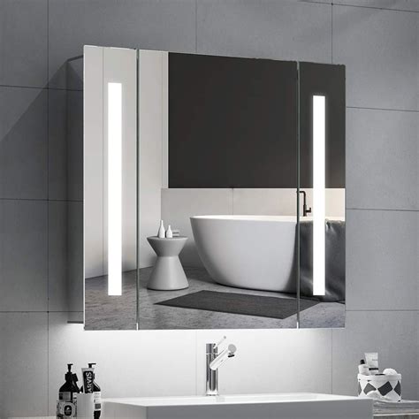 Quavikey Bathroom Mirror Cabinets Led Illuminated Mirrored Bathroom Cabinets Wall Mounted With