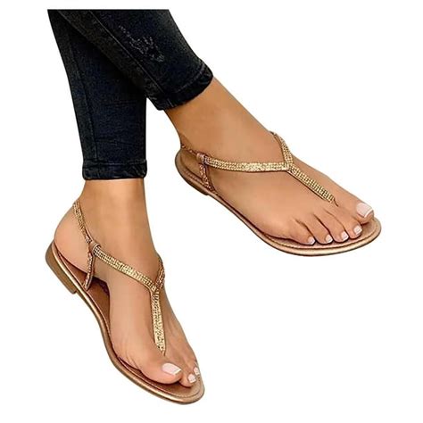 Sandals Women Dressy Summer Flat Rhinestone Wide Width Slip Toe Thong Sandals Buckle Strap Flip