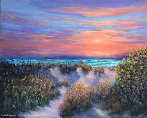 Sunset Beach Painting With Walking Path And Sand Dunes Painting By
