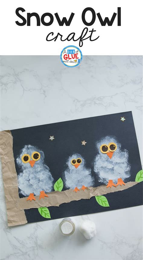 Pom Pom Stamped Snowy Owl Painting Owl Crafts Snow Owl Craft Winter