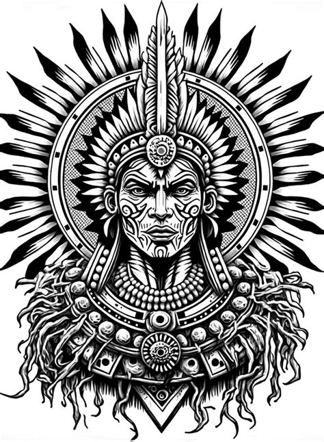 Aztec Warrior Coloring Page Adult Coloring Sheet Of The Face Of A