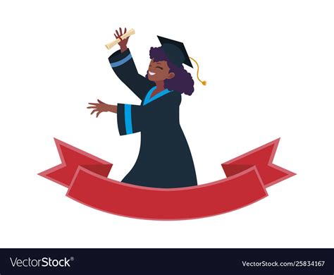 Afro Woman Student Graduated Celebrating With Vector Image