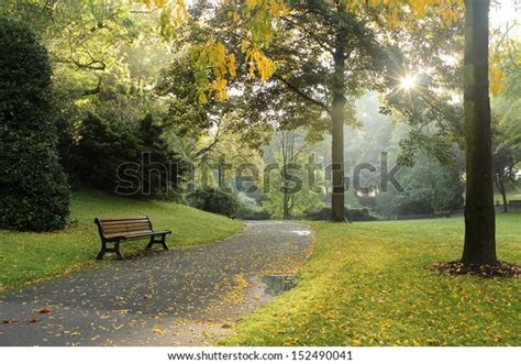 Bench Park On Sunny Autumn Morning Stock Photo Edit Now 152490041