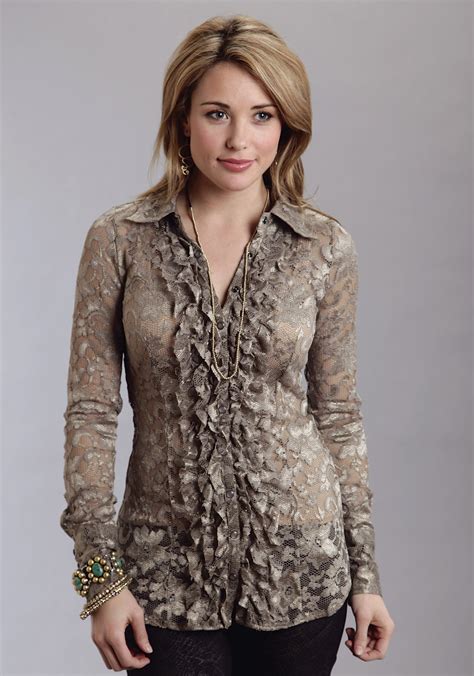 There are lots of ways to show off your sense of style. Stetson® Ladies Taupe Stretch Lace Ruffled Long Sleeve ...