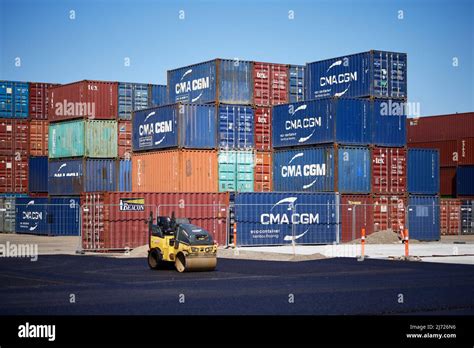 Cma Cgm Shipping Containers Nordhavn Copenhagen Denmark Stock Photo