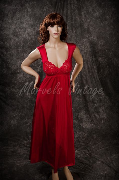 vintage olga nightgown lingerie long ruby red by marvelsvintage satin lingerie lingerie dress
