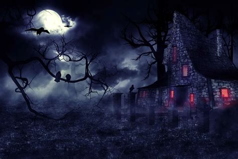 Creepy House On A Foggy Full Moon Night