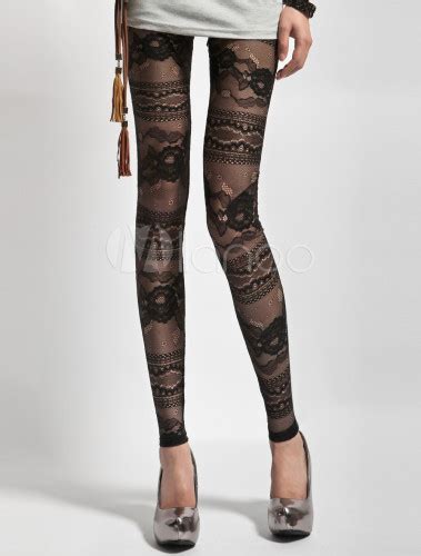 Black Floral Print Lace Leggings
