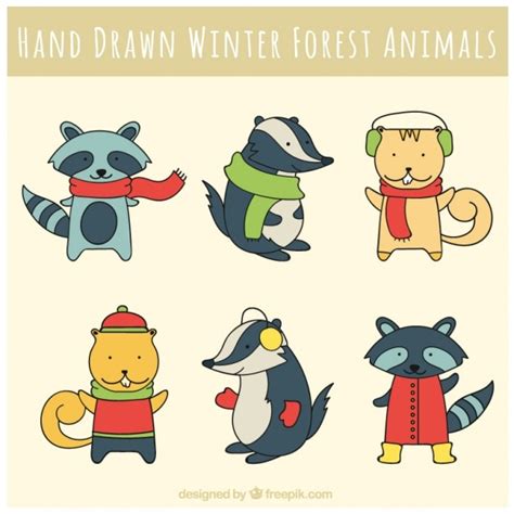 Lovely Forest Animals Wearing Winter Clothes Vector Free Download