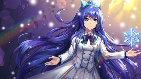 Desktop Wallpaper Cute Anime Girl Snowflakes Blue Hair Original Hd