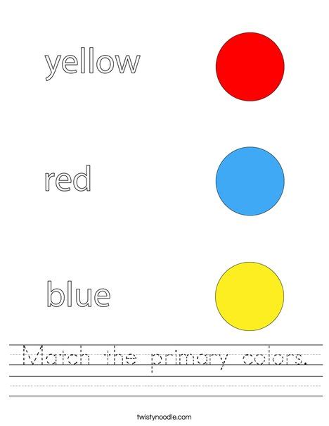 Match The Primary Colors Worksheet Twisty Noodle