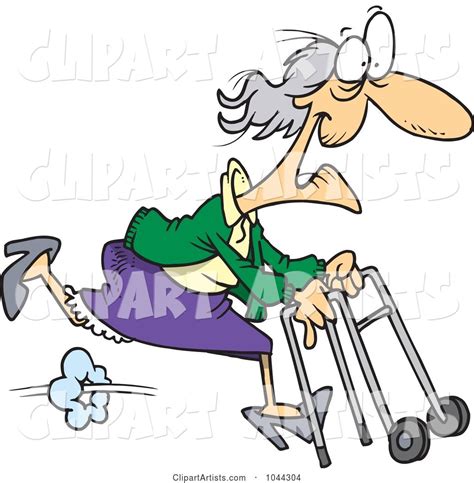 cartoon feisty granny running with a walker clipart by ron leishman toonaday