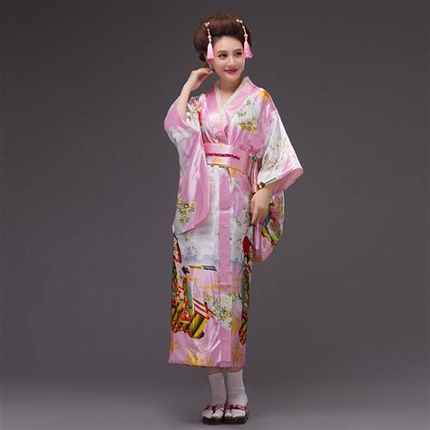 Pink Japanese Traditional Style Silk Rayon Kimono With Obi Sexy Yukata
