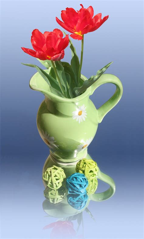 Free Images Open Petal Tulip Vase Decoration Spring Red Tulips