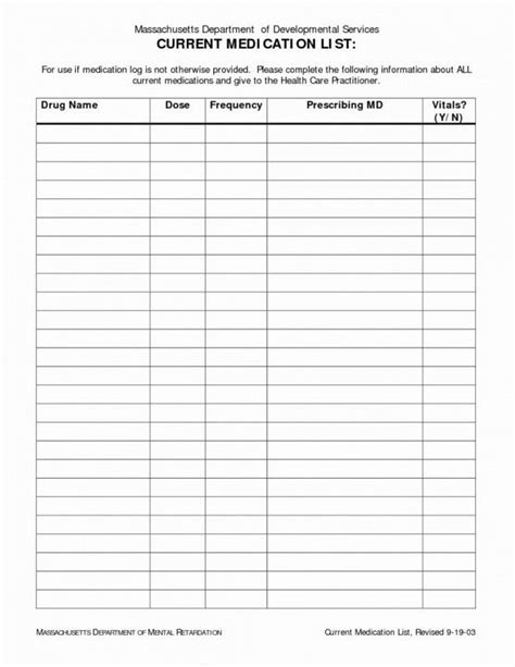 Blank Medication List Templates Awesome Template Ideas Free