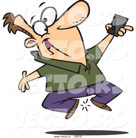 Vector Of A Excited Cartoon Man Jumping Up And Down While
