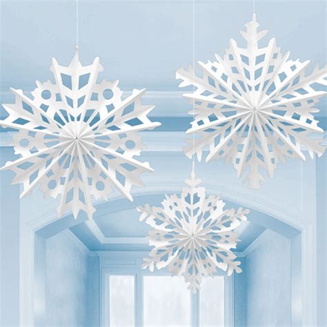 3 Pack Paper Hanging Ceiling Snowflake Decorations Christmas Glaçon