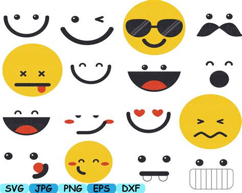 Smiley Faces Emoji Silhouette Cameo Cutting Files Cut Svg