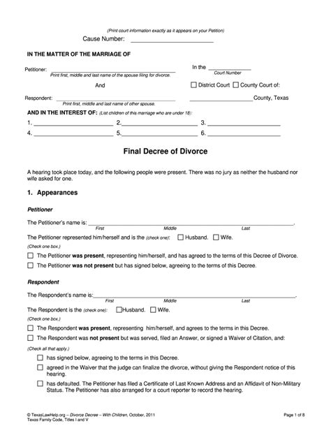 Final Decree Of Divorce Texas Pdf Form Fill Out And Sign Printable