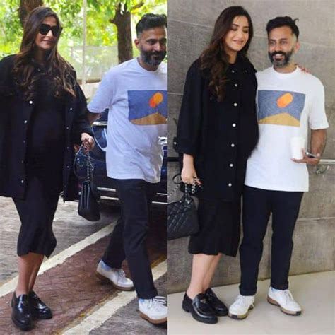 A Heavily Pregnant Sonam Kapoor Aces Her Fashion Game In All Black As Anand Ahuja Plays The