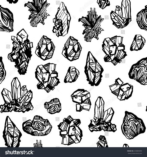 Black White Crystals Minerals Rocks Hand Stock Vector Royalty Free