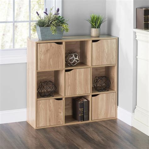 Home Basics 9 Cube Wood Storage Shelf With Doors Natural Furniture