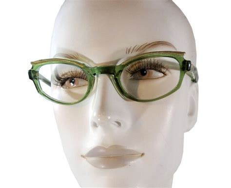 Vintage 1950s Horn Rimmed Eyeglasses Glasses Celery… Gem