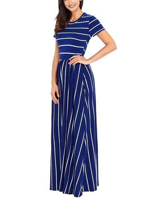 Womens Striped White Short Sleeve Maxi Dress Maxi Dress With Sleeves