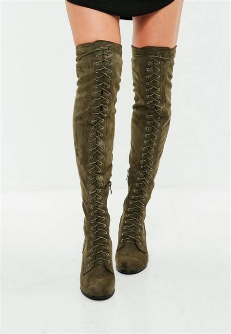 Khaki Faux Suede Over The Knee Boots Missguided Ireland