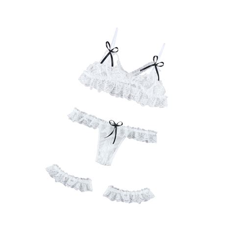Sexy Two Piece Lingerie Set Women Fashion White Suspender Backless See